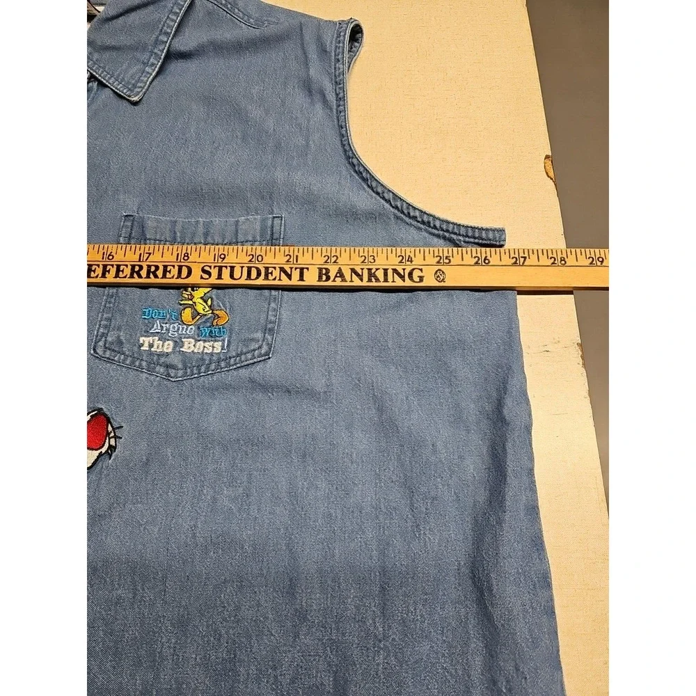 Vtg Sylvester Tweety Bird Womens Chambray Shirt Sz 22/24 LooneyTunes Embroidered - Picture 7 of 8